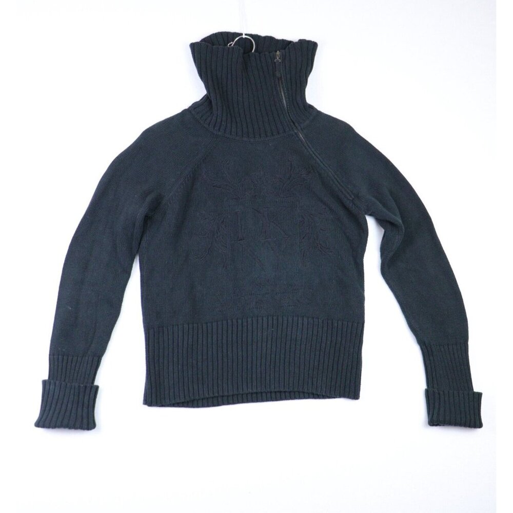 DKNY‎ Knit Sweater Women’s XL Black Long Sleeve Turtleneck Zip Heavy Cotton Y2K